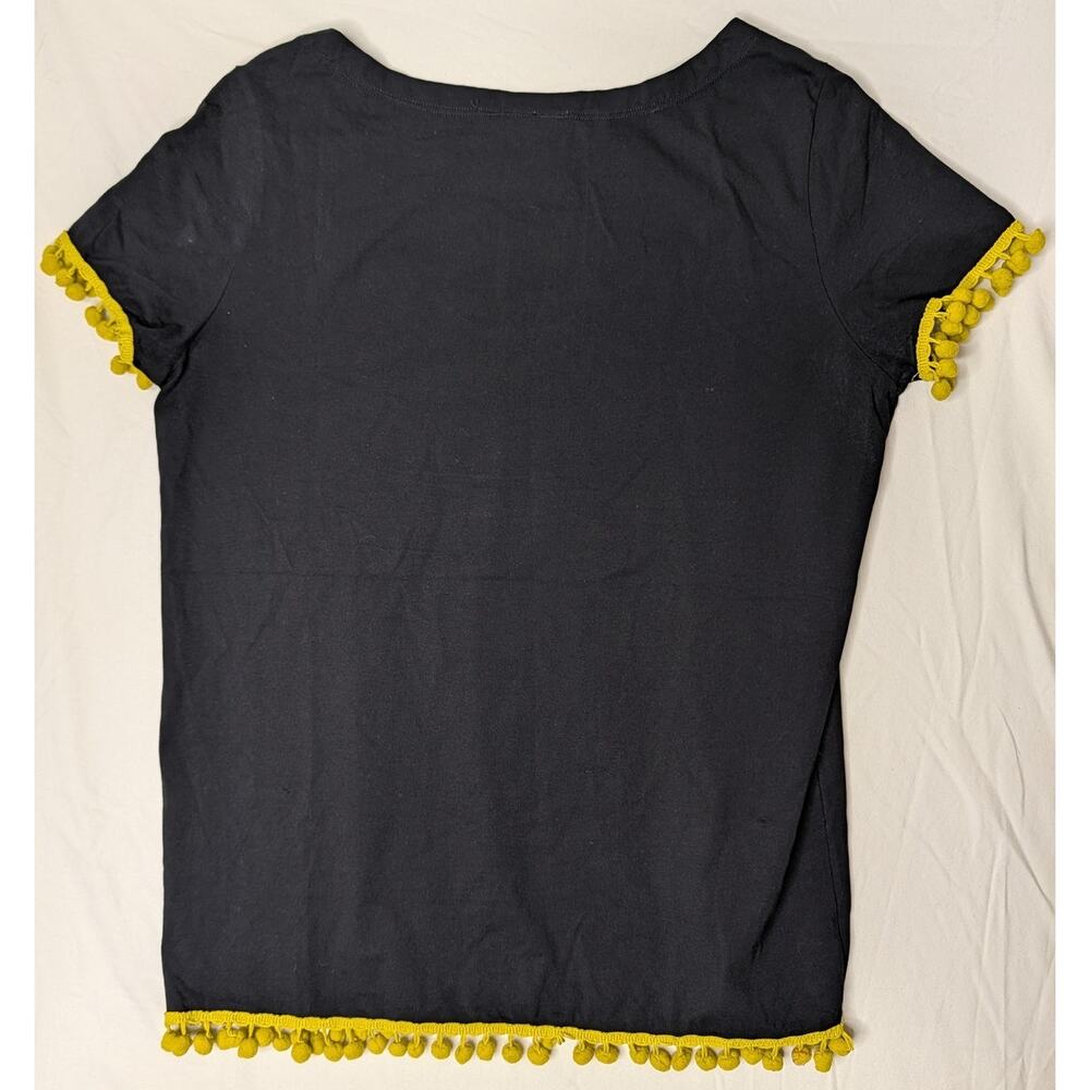 Too Fast Embroidered Bird Pom Pom Trim Cotton Blend T Shirt Sz M Boho Festival - Picture 6 of 12